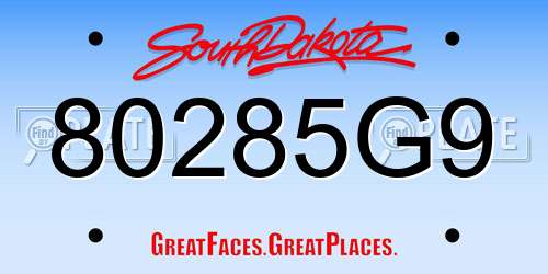 80285G9 South Dakota License Plate