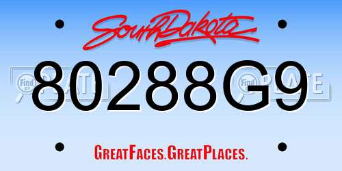 80288G9 South Dakota License Plate
