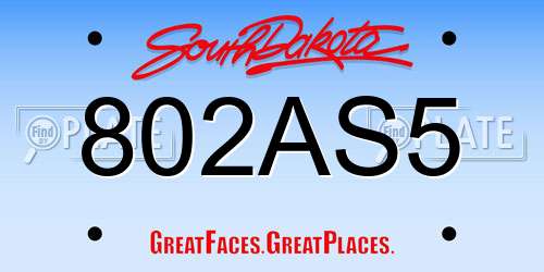 802AS5 South Dakota License Plate