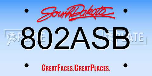 802ASB South Dakota License Plate