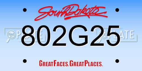 802G25 South Dakota License Plate