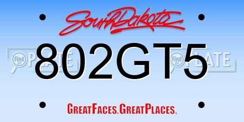 802GT5 South Dakota License Plate