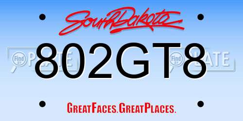 802GT8 South Dakota License Plate
