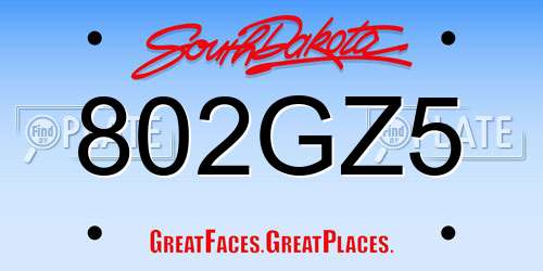 802GZ5 South Dakota License Plate