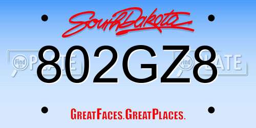 802GZ8 South Dakota License Plate