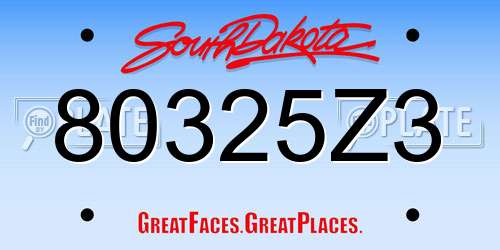 80325Z3 South Dakota License Plate