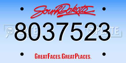 8037523 South Dakota License Plate