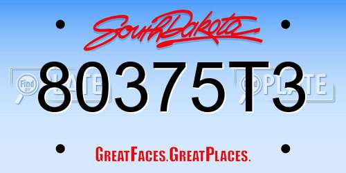 80375T3 South Dakota License Plate