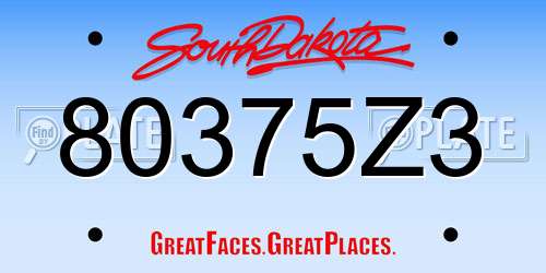 80375Z3 South Dakota License Plate
