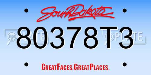80378T3 South Dakota License Plate