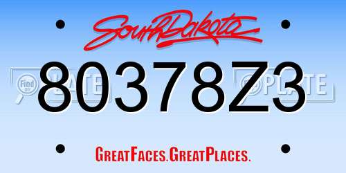 80378Z3 South Dakota License Plate