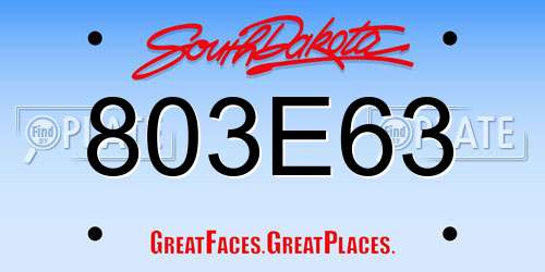 803E63 South Dakota License Plate