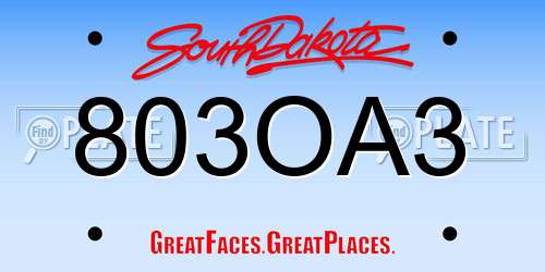 803OA3 South Dakota License Plate