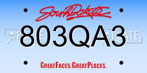 803QA3 South Dakota License Plate
