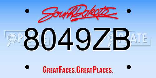 8049ZB South Dakota License Plate