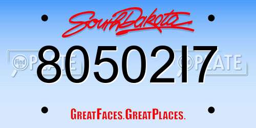 80502I7 South Dakota License Plate
