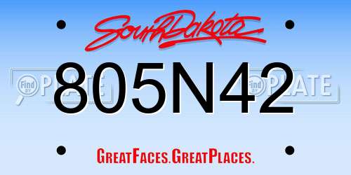 805N42 South Dakota License Plate