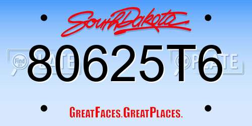 80625T6 South Dakota License Plate