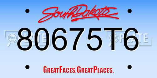 80675T6 South Dakota License Plate