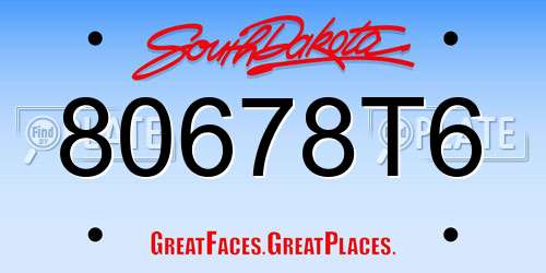 80678T6 South Dakota License Plate