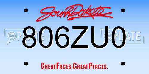 806ZU0 South Dakota License Plate