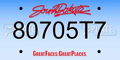 80705T7 South Dakota License Plate