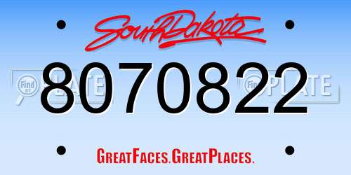 8070822 South Dakota License Plate