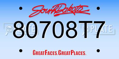 80708T7 South Dakota License Plate