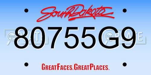 80755G9 South Dakota License Plate