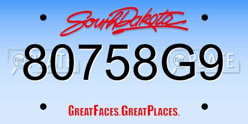 80758G9 South Dakota License Plate