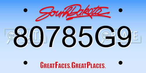 80785G9 South Dakota License Plate