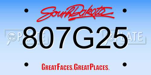 807G25 South Dakota License Plate