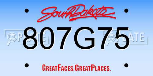 807G75 South Dakota License Plate