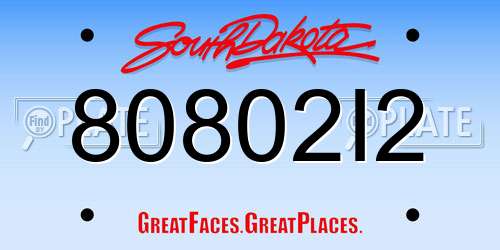80802I2 South Dakota License Plate