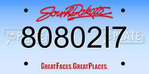 80802I7 South Dakota License Plate