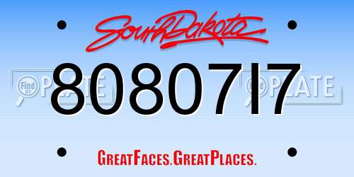 80807I7 South Dakota License Plate
