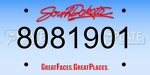 8081901 South Dakota License Plate
