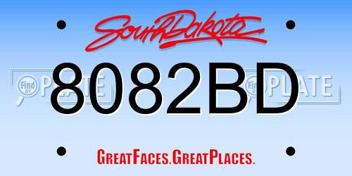 8082BD South Dakota License Plate