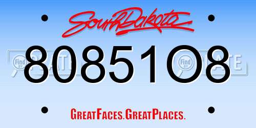 80851O8 South Dakota License Plate