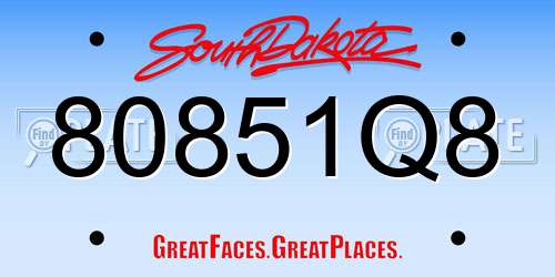 80851Q8 South Dakota License Plate