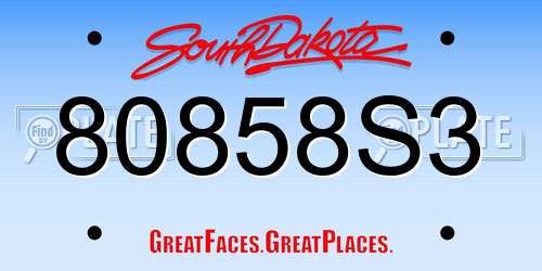 80858S3 South Dakota License Plate