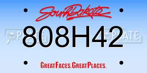 808H42 South Dakota License Plate