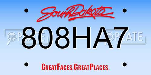 808HA7 South Dakota License Plate