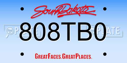 808TB0 South Dakota License Plate