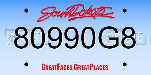 80990G8 South Dakota License Plate