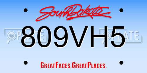 809VH5 South Dakota License Plate