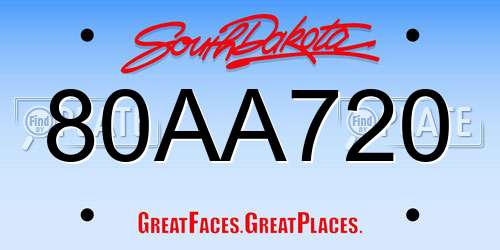 80AA720 South Dakota License Plate
