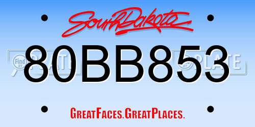 80BB853 South Dakota License Plate