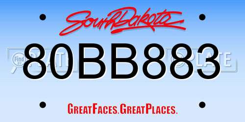 80BB883 South Dakota License Plate