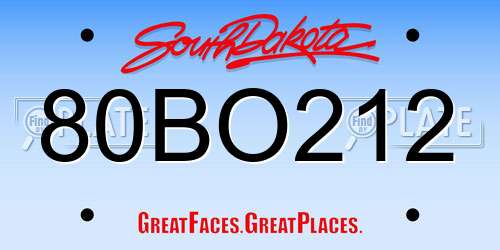 80BO212 South Dakota License Plate